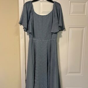 Gal Meets Glam Dusty Blue Midi Dress with Cape Sleeves